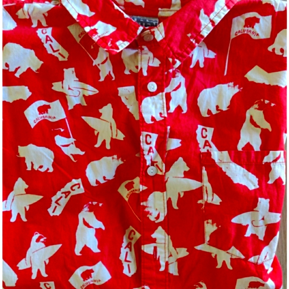 Men's California Print Red & White Polo Shirt.
